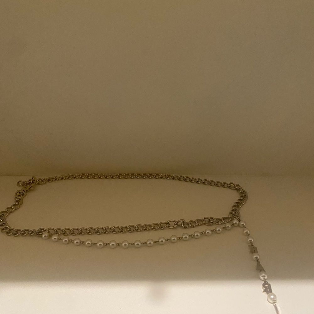 Karl Lagerfeld slight gold with cool undertone chain pearl belt with Name